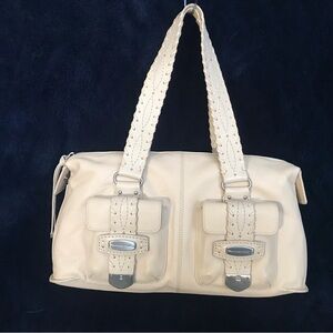 VINTAGE MICHAEL KORS PALM BEACH SHOPPER SATCHEL BAG LEATHER IN VANILLA